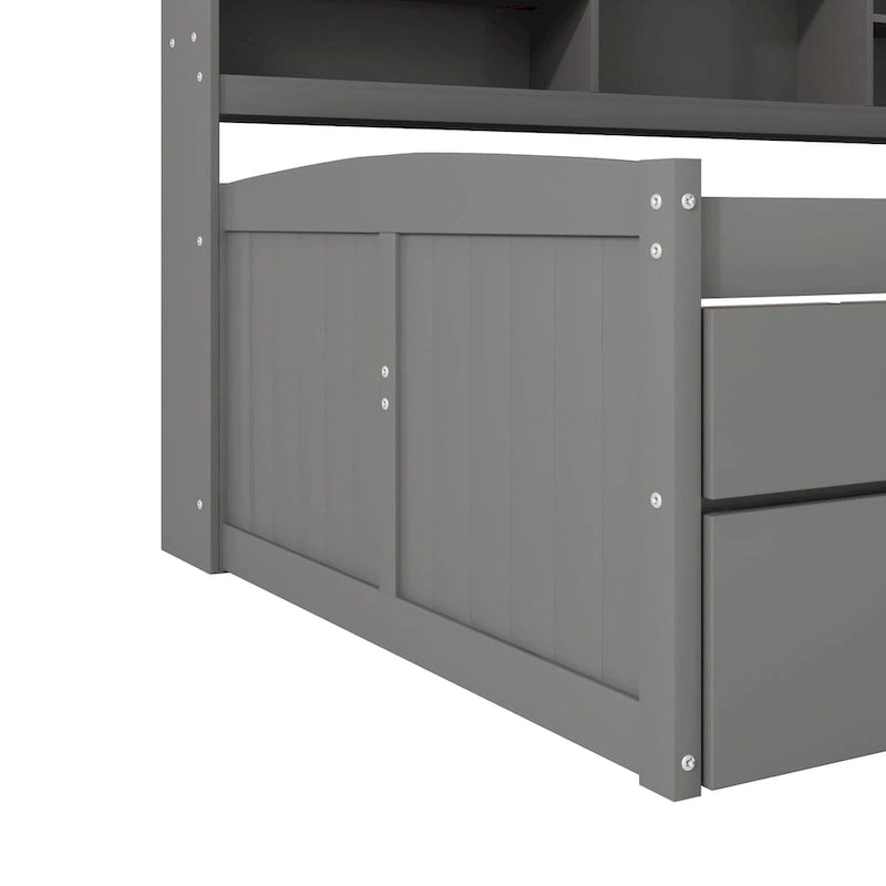 Twin Size Wooden Captain Bed with Storage Drawers and Trundle