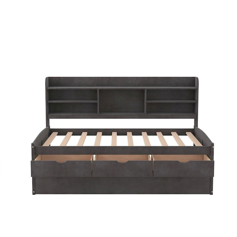 Twin Size Wooden Captain Bed with Storage Drawers and Trundle