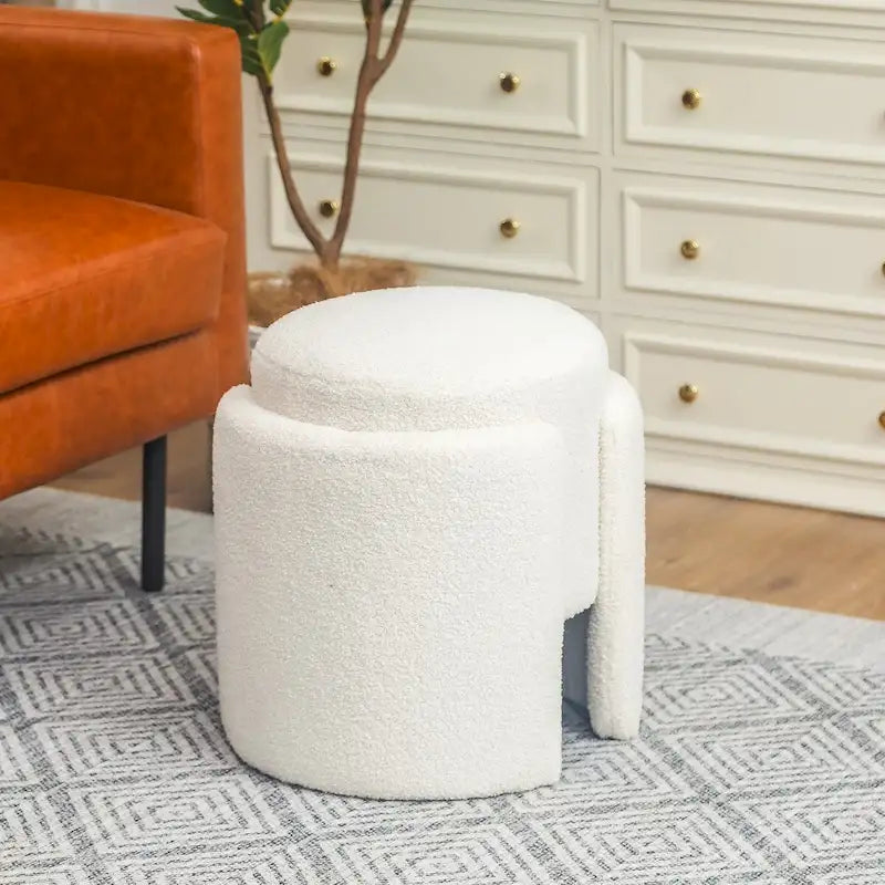 Round Ottoman Teddy Foot Stool for Living Room & Bedroom