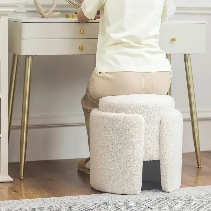 Round Ottoman Teddy Foot Stool for Living Room & Bedroom