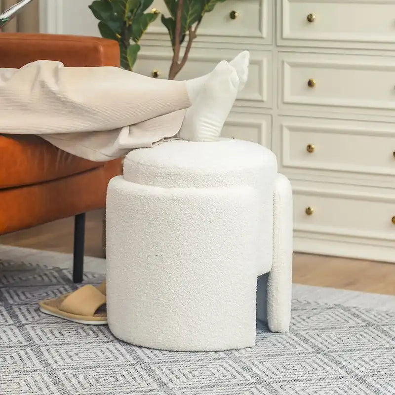 Round Ottoman Teddy Foot Stool for Living Room & Bedroom