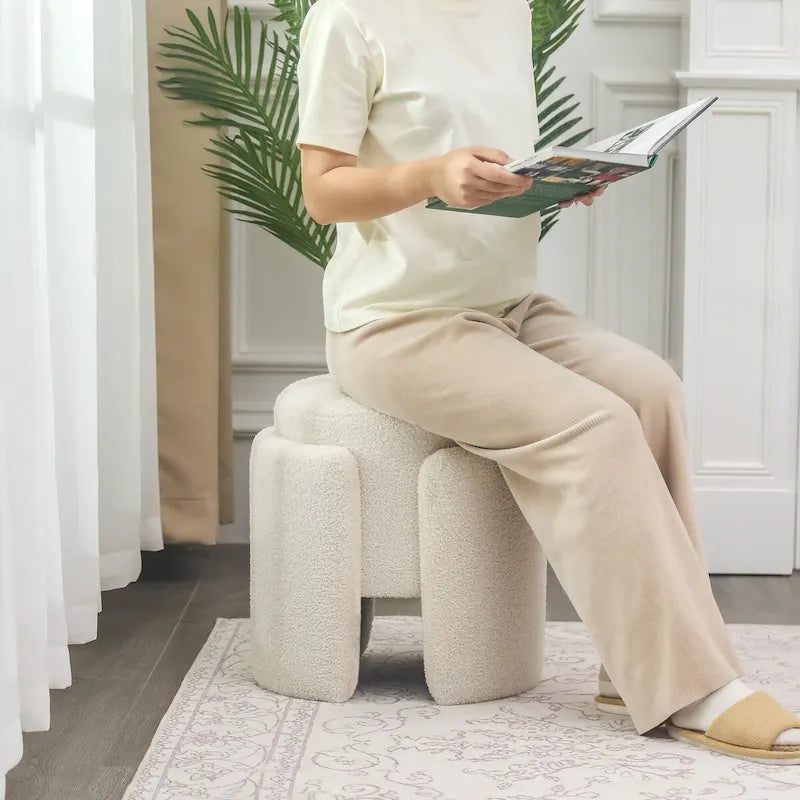 Round Ottoman Teddy Foot Stool for Living Room & Bedroom
