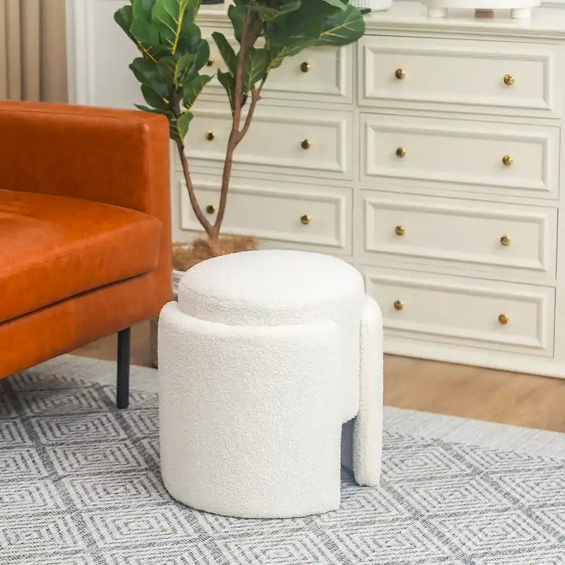 Round Ottoman Teddy Foot Stool for Living Room & Bedroom