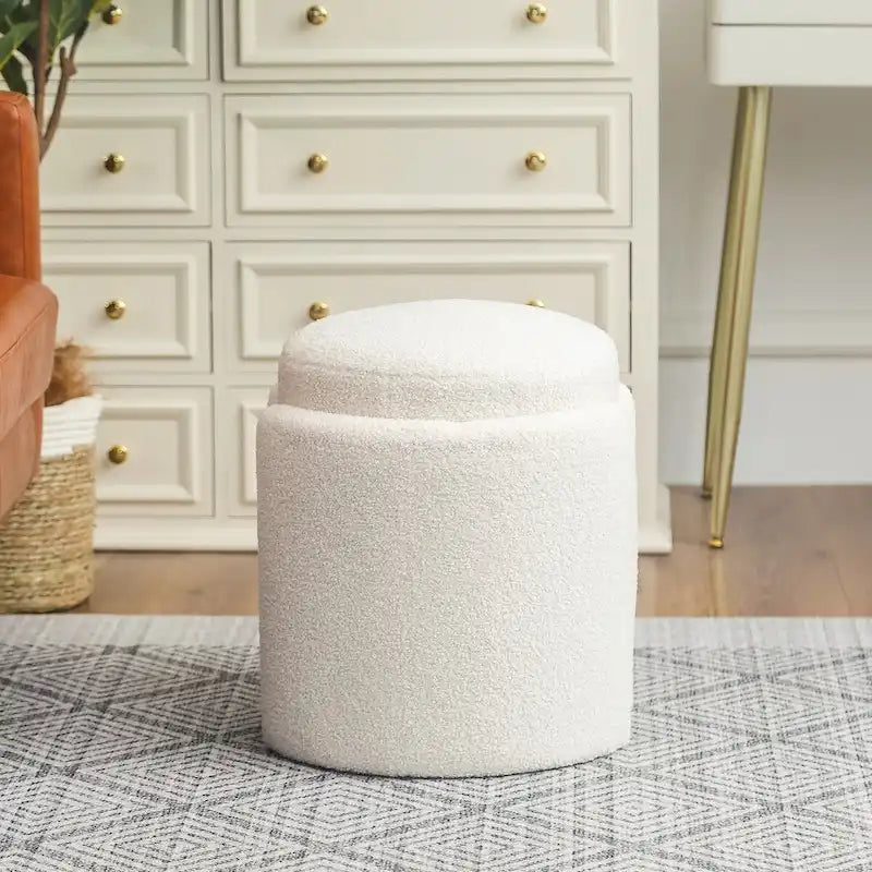 Round Ottoman Teddy Foot Stool for Living Room & Bedroom