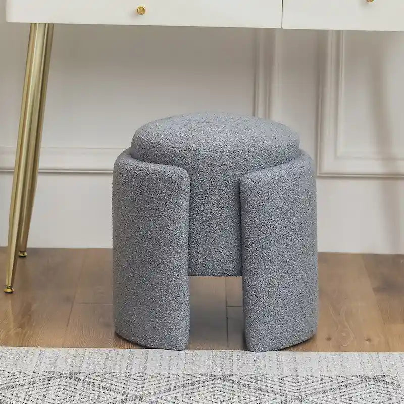 Round Ottoman Teddy Foot Stool for Living Room & Bedroom
