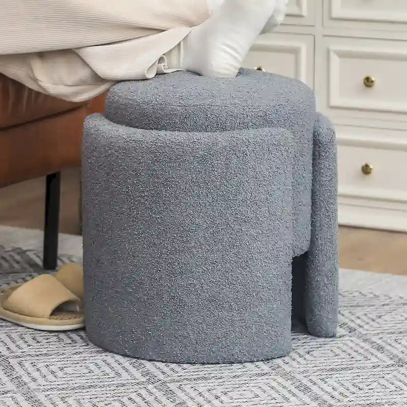 Round Ottoman Teddy Foot Stool for Living Room & Bedroom
