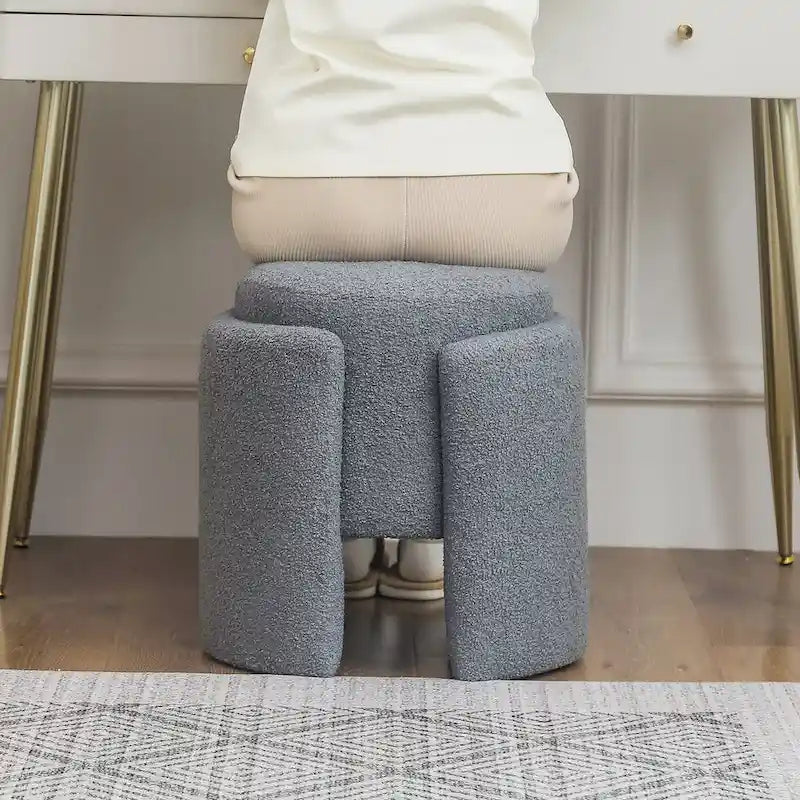 Round Ottoman Teddy Foot Stool for Living Room & Bedroom