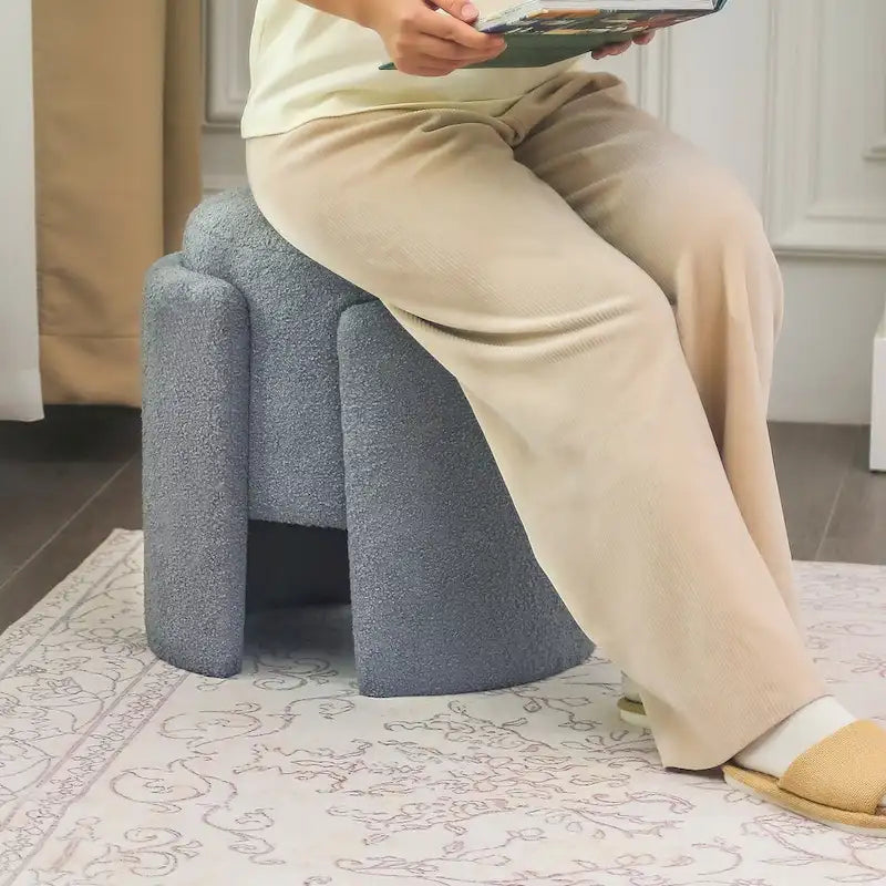 Round Ottoman Teddy Foot Stool for Living Room & Bedroom