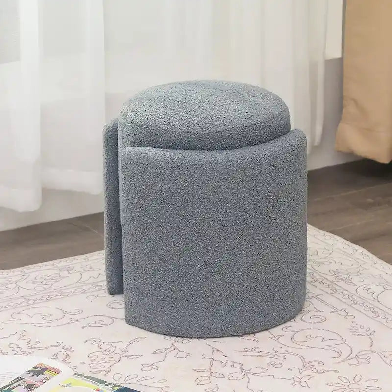 Round Ottoman Teddy Foot Stool for Living Room & Bedroom