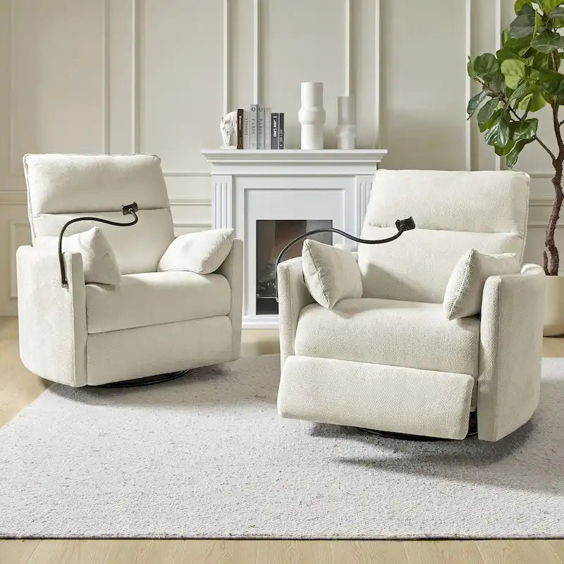 Modern Power Rocking Swivel Nursery Recliner with USB Ports Set of 2