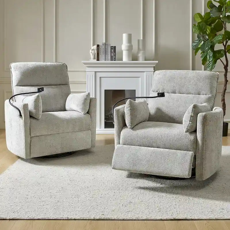 Modern Power Rocking Swivel Nursery Recliner with USB Ports Set of 2