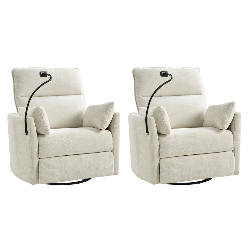 Modern Power Rocking Swivel Nursery Recliner with USB Ports Set of 2