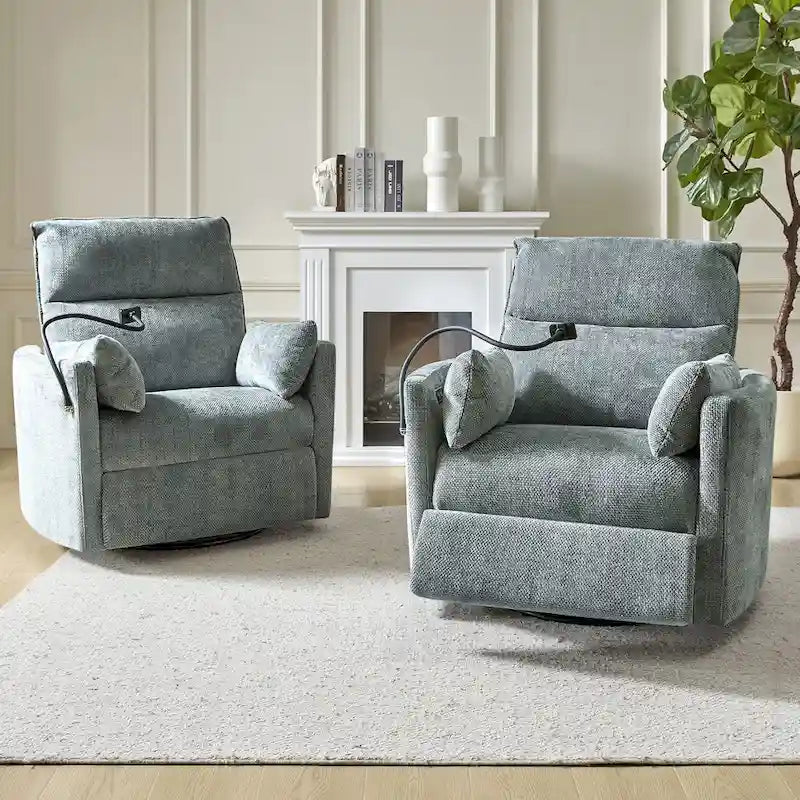 Modern Power Rocking Swivel Nursery Recliner with USB Ports Set of 2