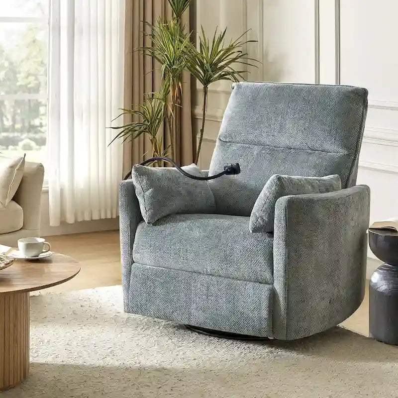 Modern Power Rocking Swivel Nursery Recliner with USB Ports Set of 2