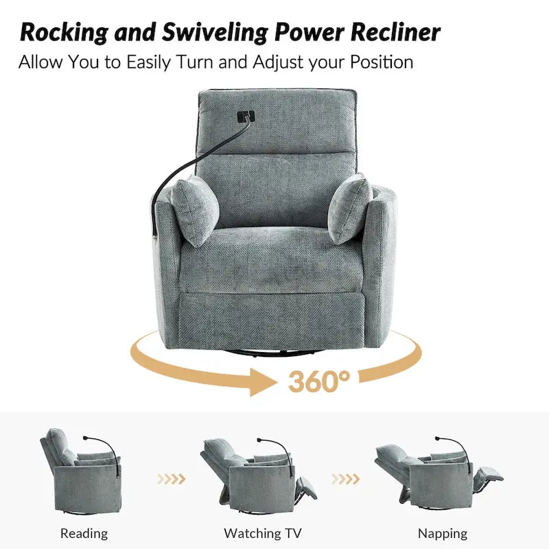 Modern Power Rocking Swivel Nursery Recliner with USB Ports Set of 2