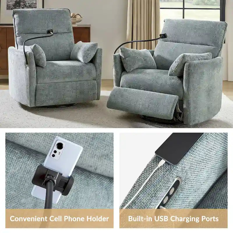 Modern Power Rocking Swivel Nursery Recliner with USB Ports Set of 2