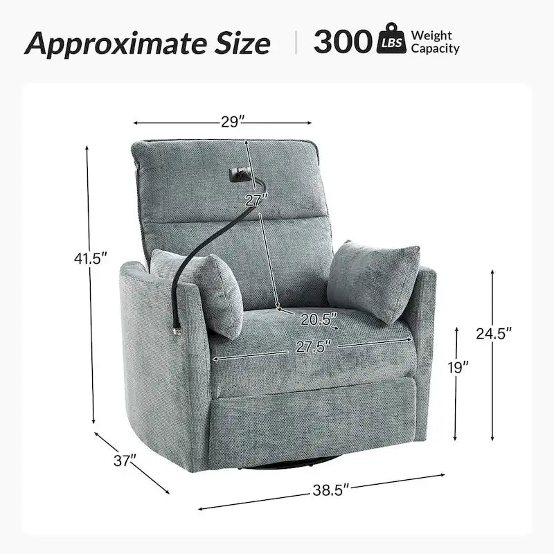 Modern Power Rocking Swivel Nursery Recliner with USB Ports Set of 2
