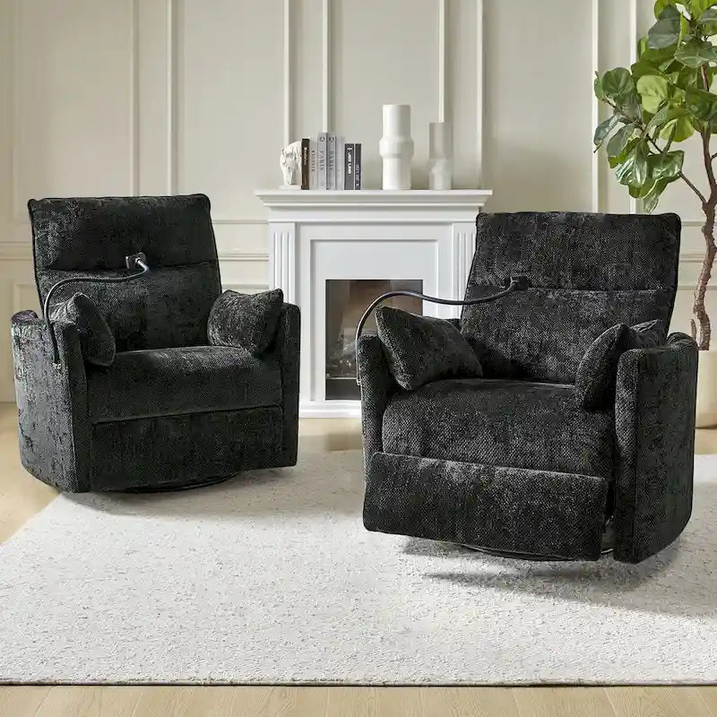 Modern Power Rocking Swivel Nursery Recliner with USB Ports Set of 2