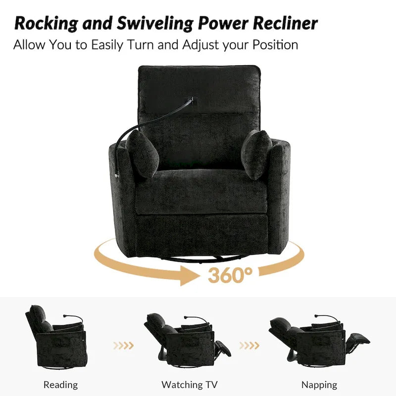 Modern Power Rocking Swivel Nursery Recliner with USB Ports Set of 2