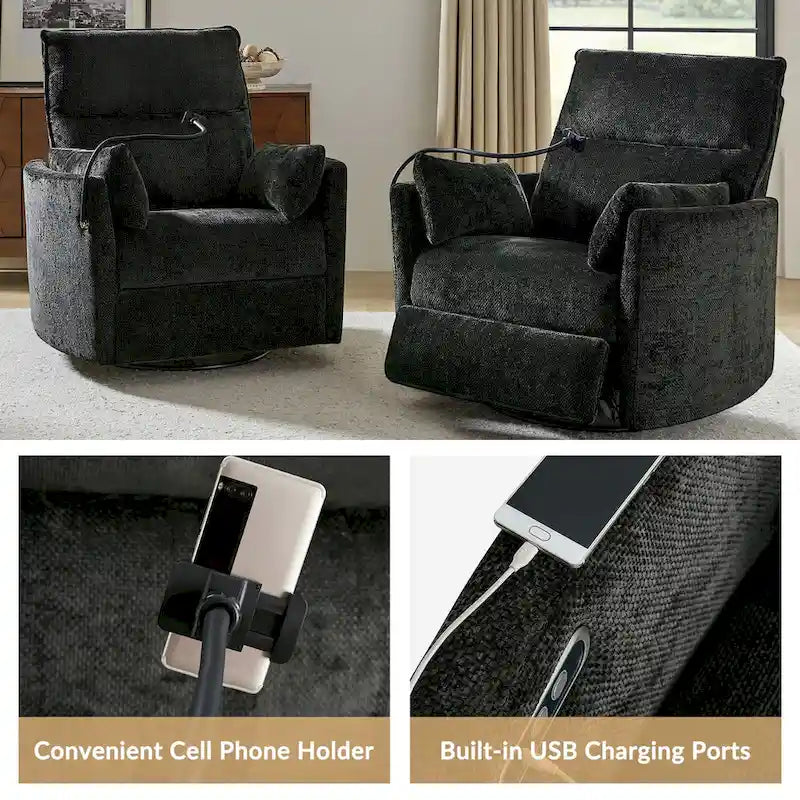 Modern Power Rocking Swivel Nursery Recliner with USB Ports Set of 2