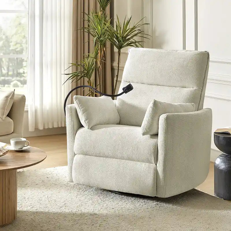 Modern Power Rocking Swivel Nursery Recliner with USB Ports Set of 2