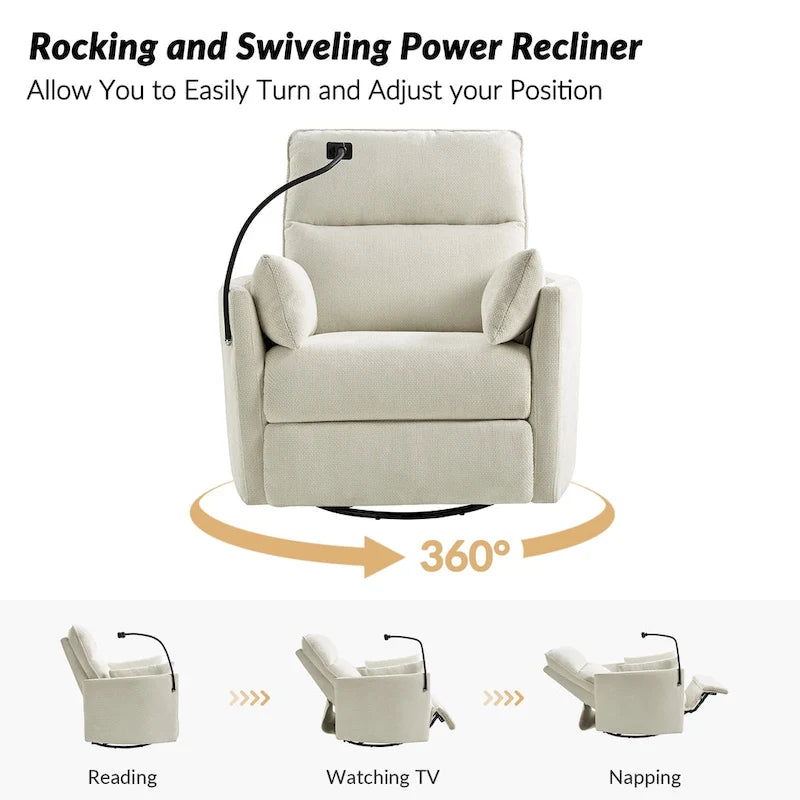 Modern Power Rocking Swivel Nursery Recliner with USB Ports Set of 2