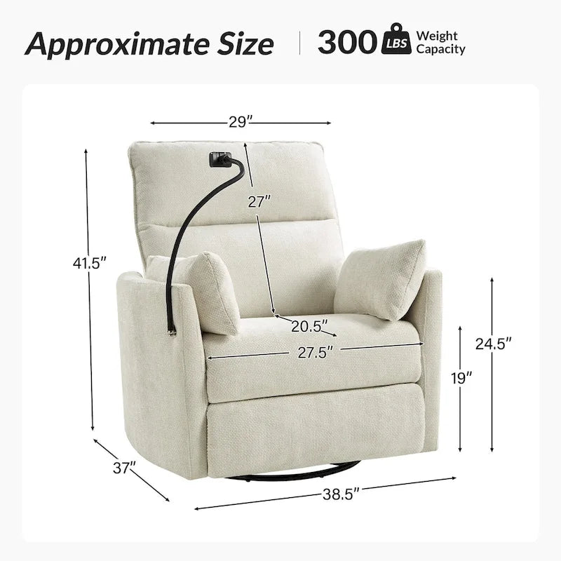 Modern Power Rocking Swivel Nursery Recliner with USB Ports Set of 2
