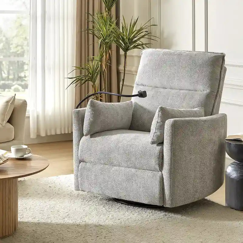 Modern Power Rocking Swivel Nursery Recliner with USB Ports Set of 2