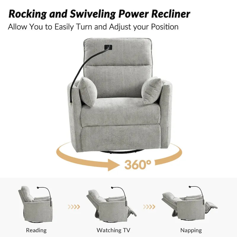 Modern Power Rocking Swivel Nursery Recliner with USB Ports Set of 2