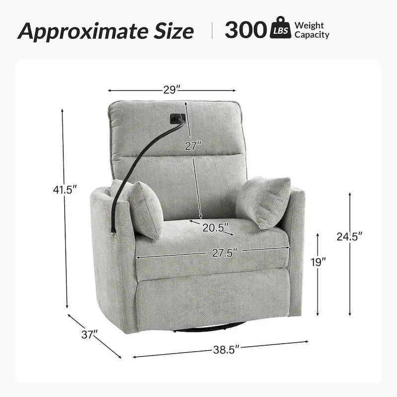 Modern Power Rocking Swivel Nursery Recliner with USB Ports Set of 2