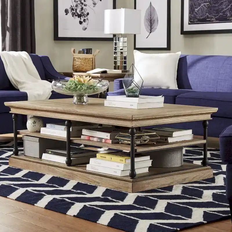 Industrial Rectangle Storage Shelf Coffee Table