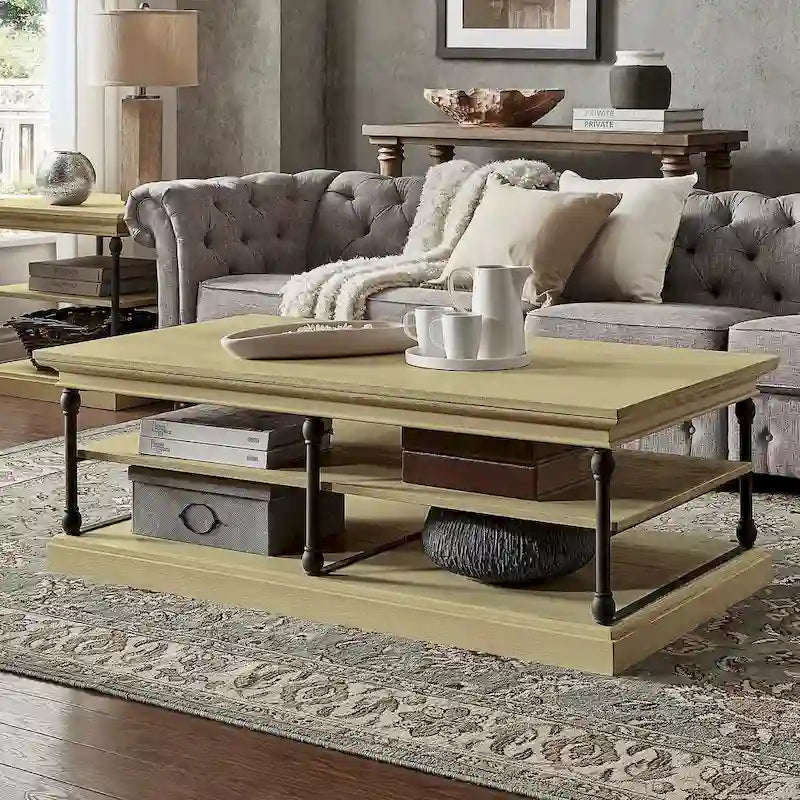 Industrial Rectangle Storage Shelf Coffee Table