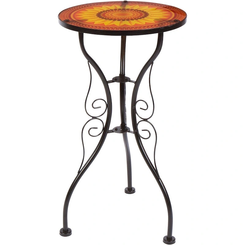 22 Sunflower Design Glass & Metal Side Table