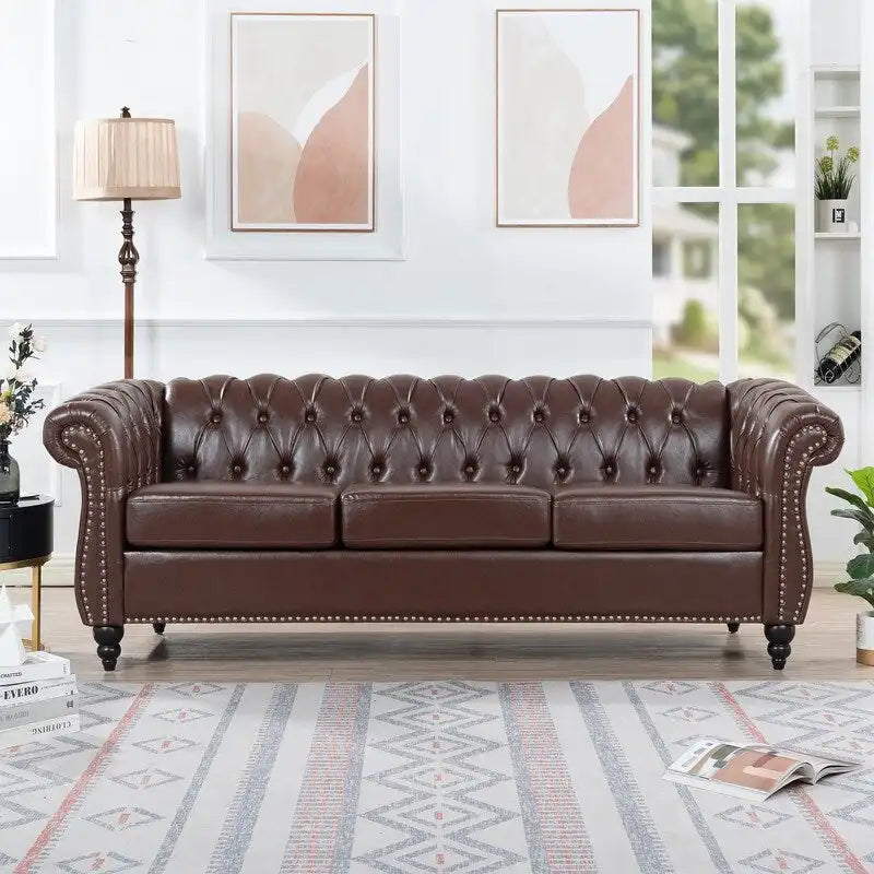 84.65" PU Rolled Arm 3 Seater Sofa