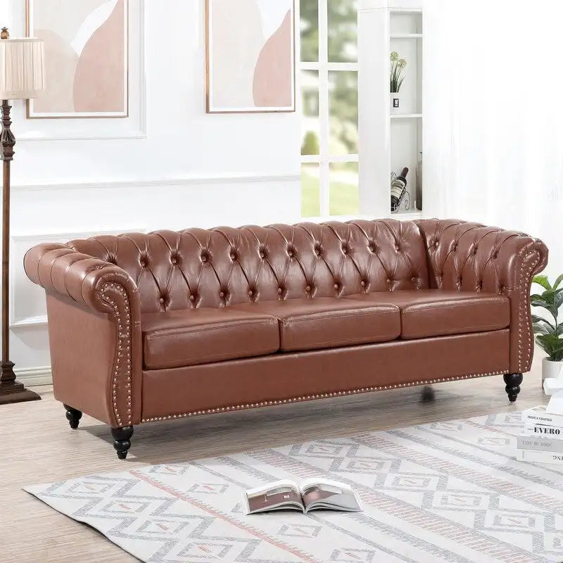 84.65" PU Rolled Arm 3 Seater Sofa