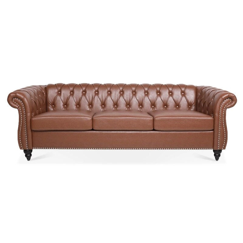 84.65" PU Rolled Arm 3 Seater Sofa