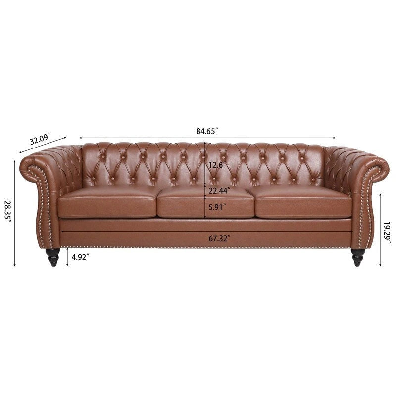 84.65" PU Rolled Arm 3 Seater Sofa