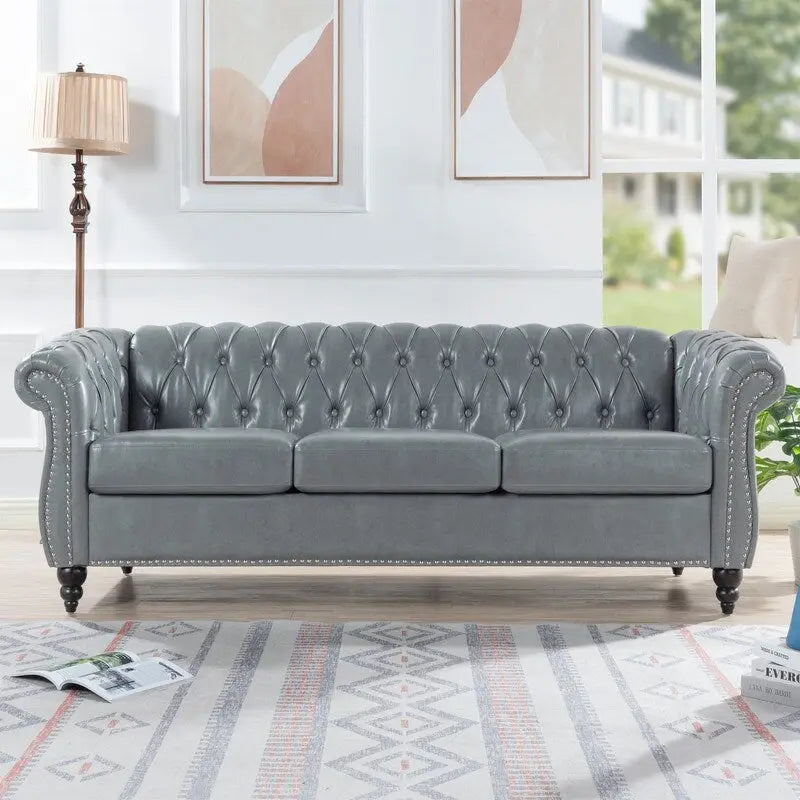 84.65" PU Rolled Arm 3 Seater Sofa