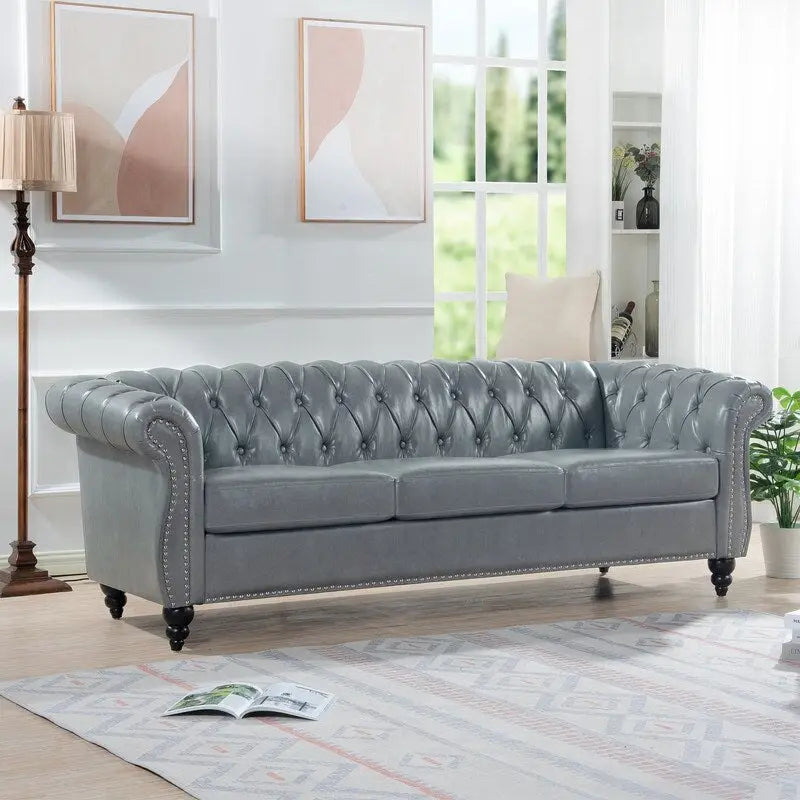 84.65" PU Rolled Arm 3 Seater Sofa