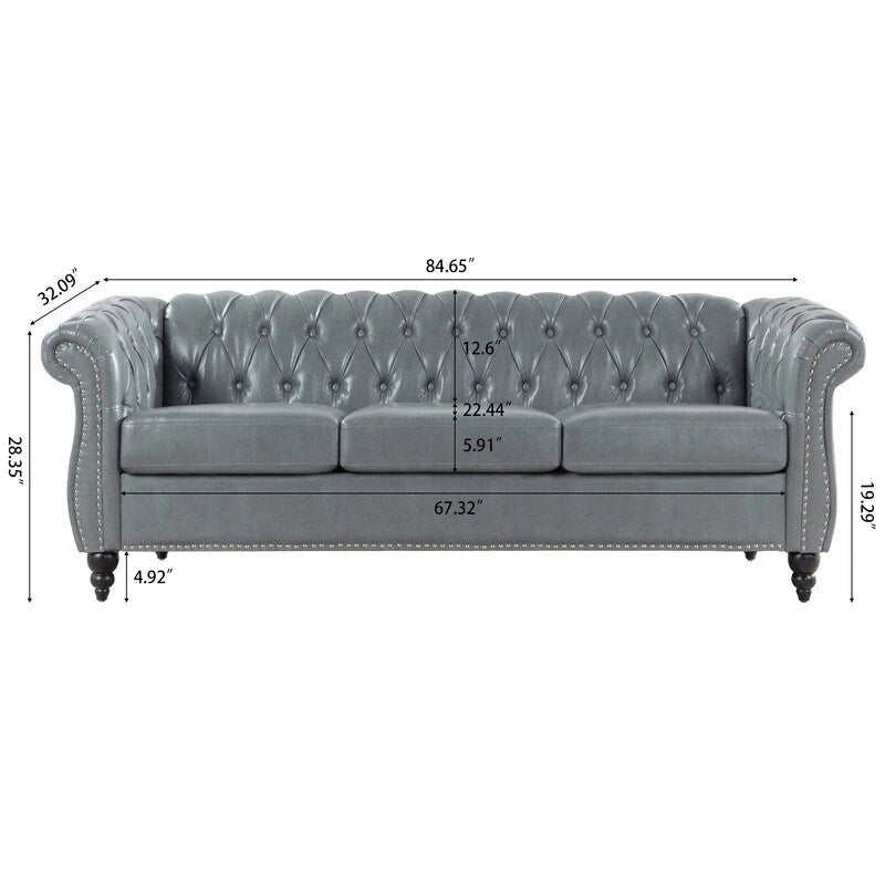84.65" PU Rolled Arm 3 Seater Sofa