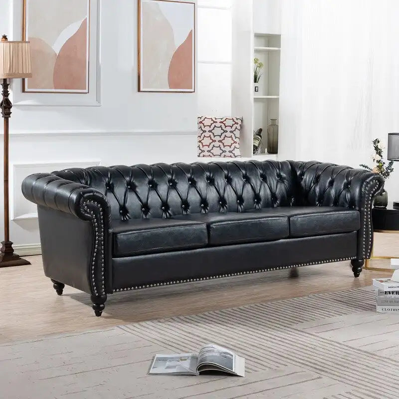 84.65" PU Rolled Arm 3 Seater Sofa