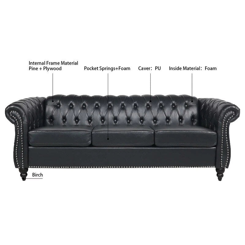 84.65" PU Rolled Arm 3 Seater Sofa
