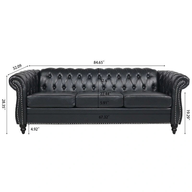 84.65" PU Rolled Arm 3 Seater Sofa