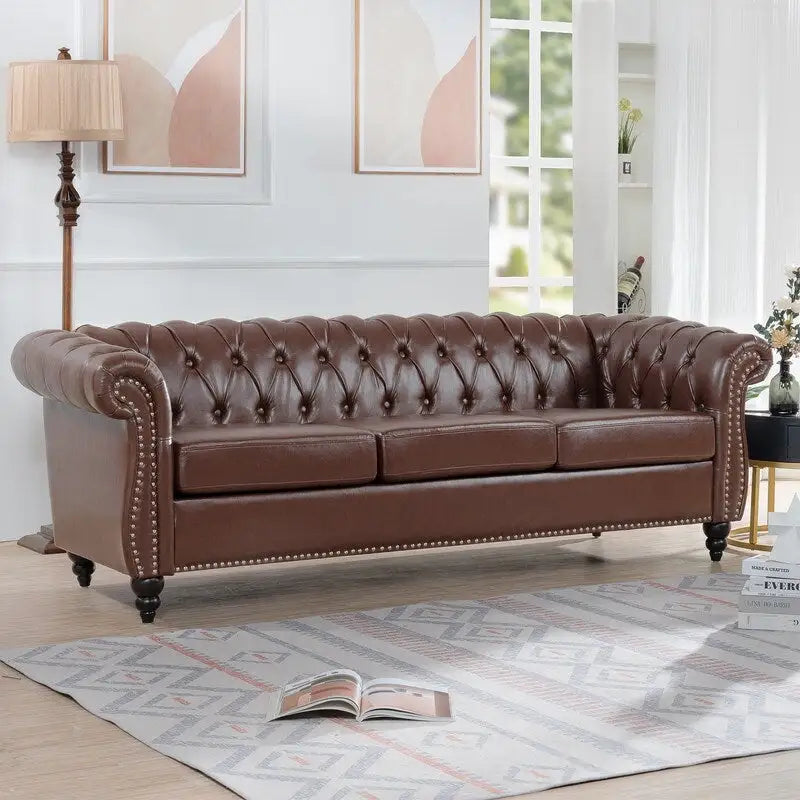 84.65" PU Rolled Arm 3 Seater Sofa