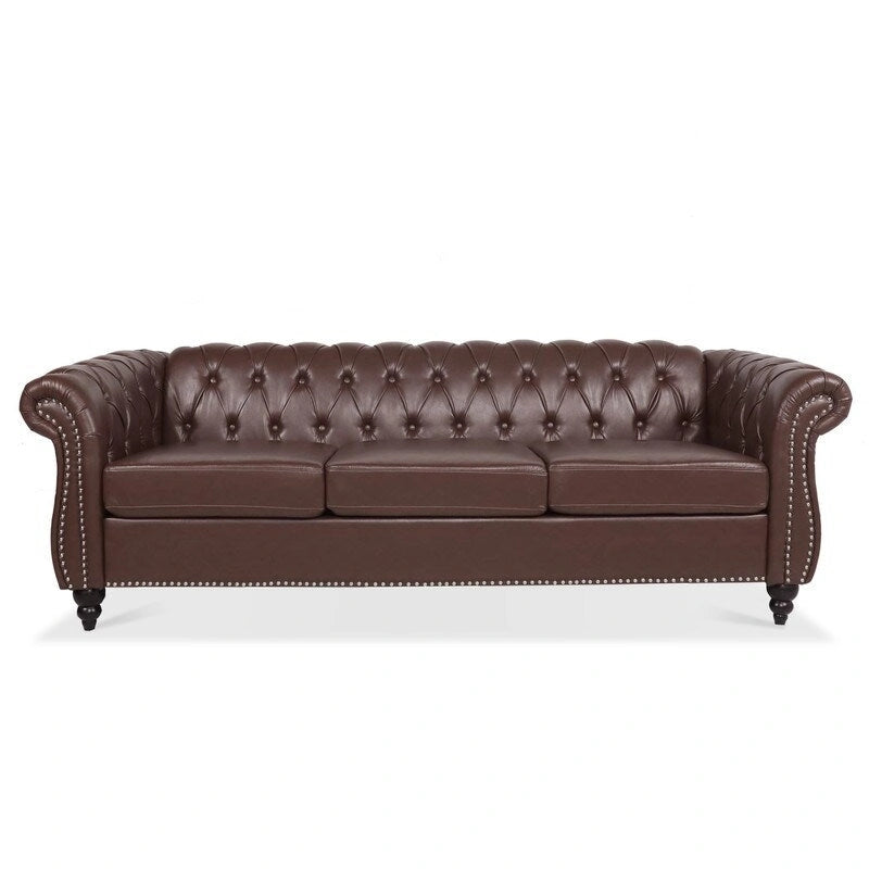 84.65" PU Rolled Arm 3 Seater Sofa
