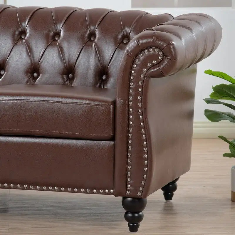 84.65" PU Rolled Arm 3 Seater Sofa