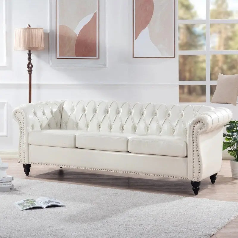 84.65" PU Rolled Arm 3 Seater Sofa