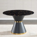 Black Marble Printed MDF Round Dining Table with Gold Annulus Base