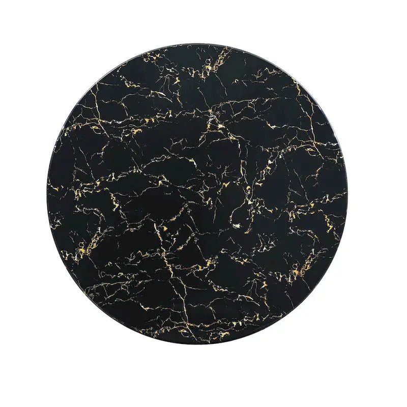 Black Marble Printed MDF Round Dining Table with Gold Annulus Base