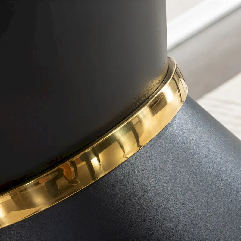 Black Marble Printed MDF Round Dining Table with Gold Annulus Base